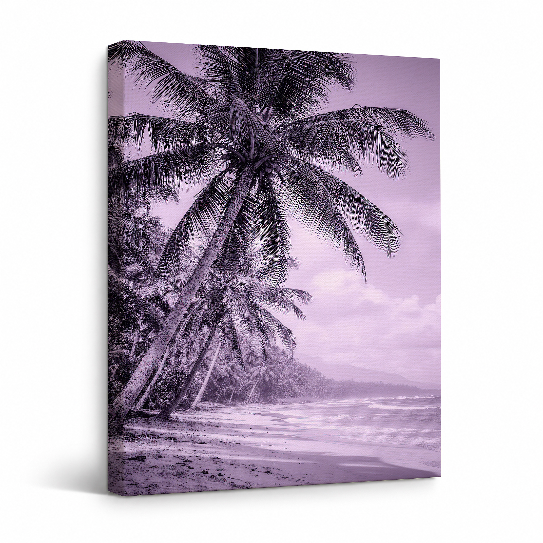 Purple Tropical Beach Framed Canvas Wall Art - Serene Coastal Decor