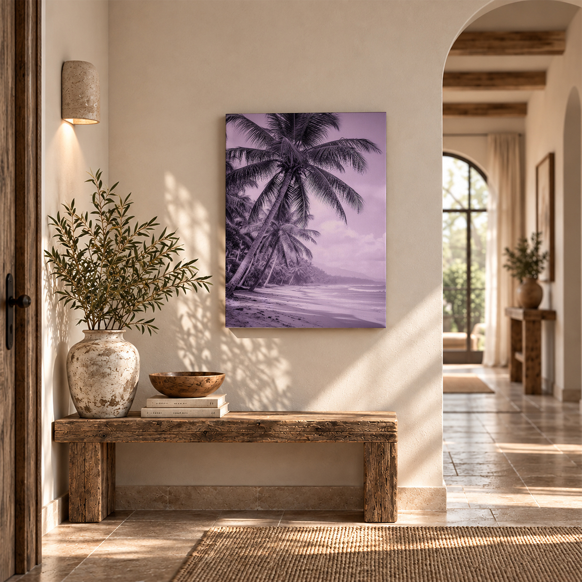 Purple Tropical Beach Framed Canvas Wall Art - Serene Coastal Decor - Image 6