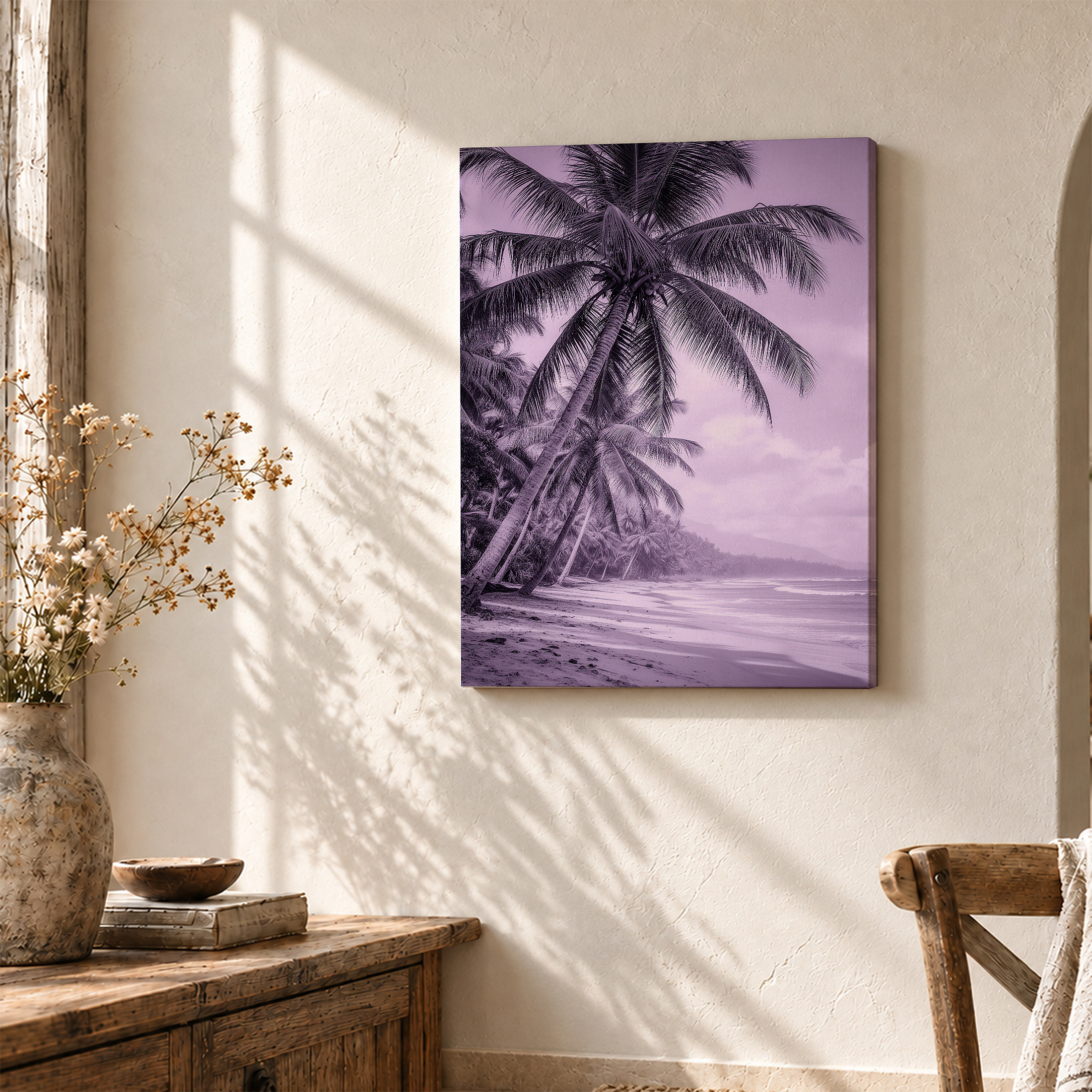 Purple Tropical Beach Framed Canvas Wall Art - Serene Coastal Decor - Image 3