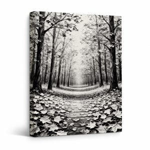 Monochrome Forest Path Framed Canvas Wall Art | Ready to Hang