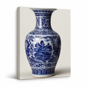 Chinese Blue & White Porcelain Vase Framed Canvas Wall Art Ready to Hang
