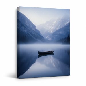 Misty Mountain Lake Serenity Framed Canvas Wall Art - Ready to Hang