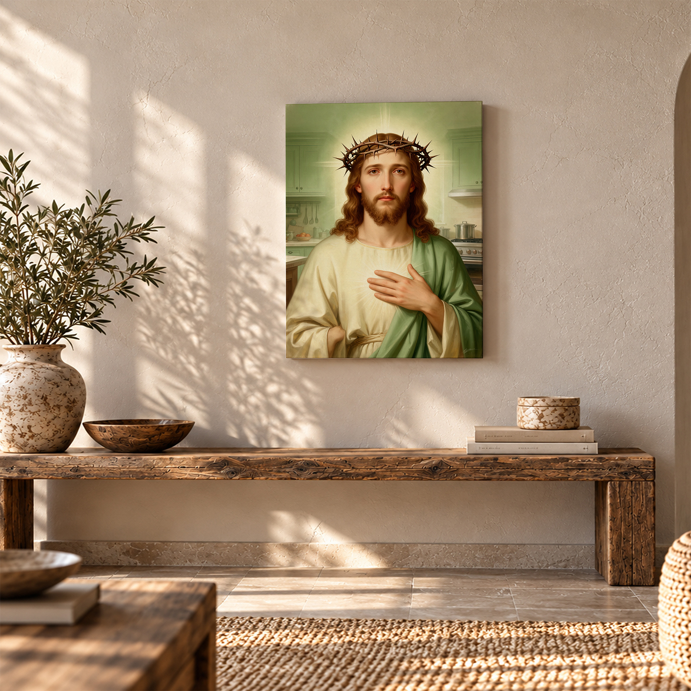 Sacred Kitchen Jesus Framed Canvas Wall Art - Ready to Hang - Image 5
