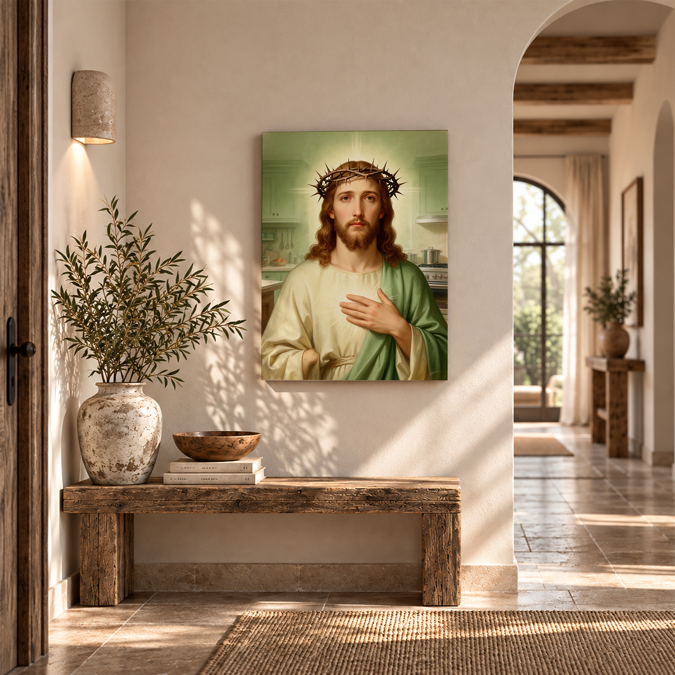 Sacred Kitchen Jesus Framed Canvas Wall Art - Ready to Hang - Image 6