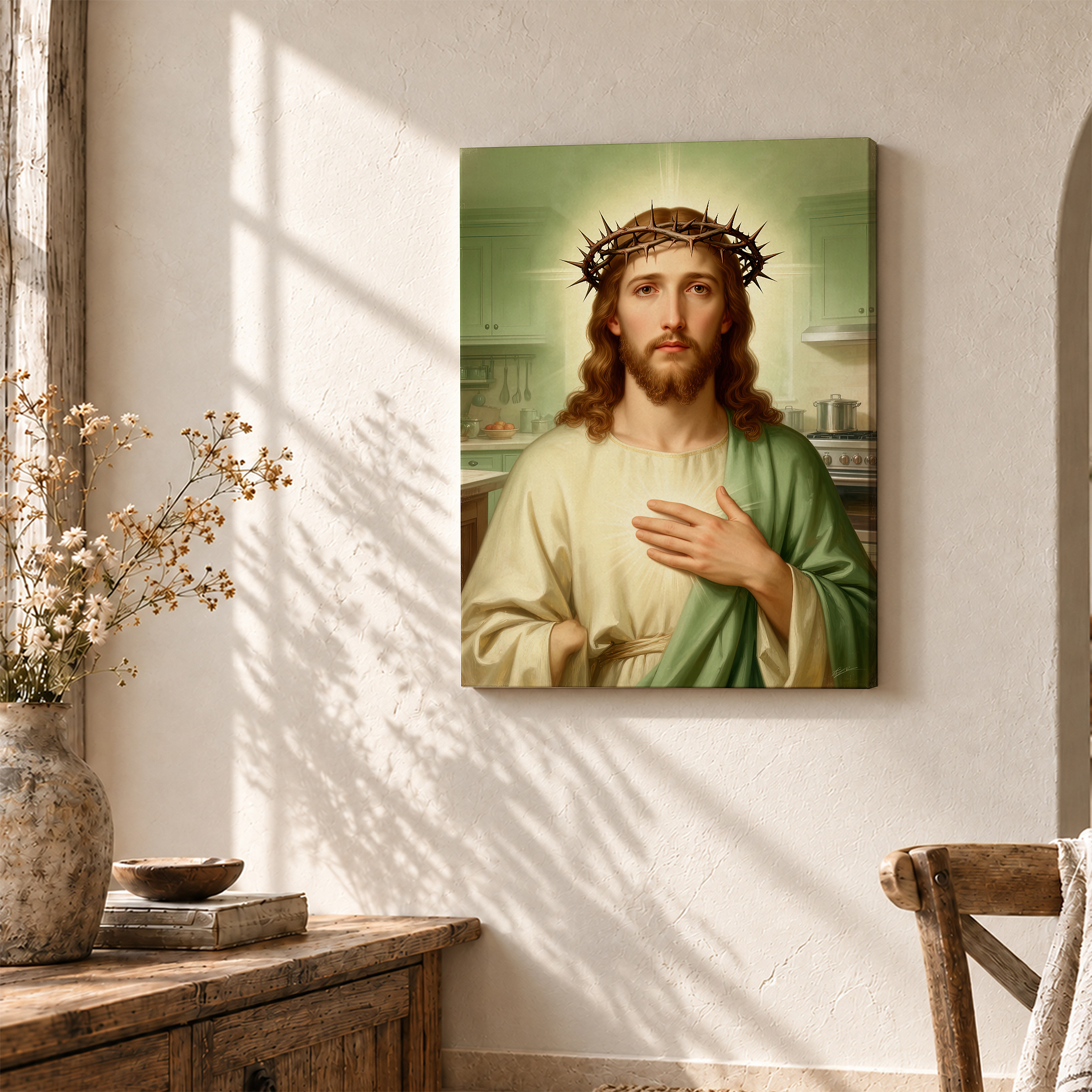 Sacred Kitchen Jesus Framed Canvas Wall Art - Ready to Hang - Image 3