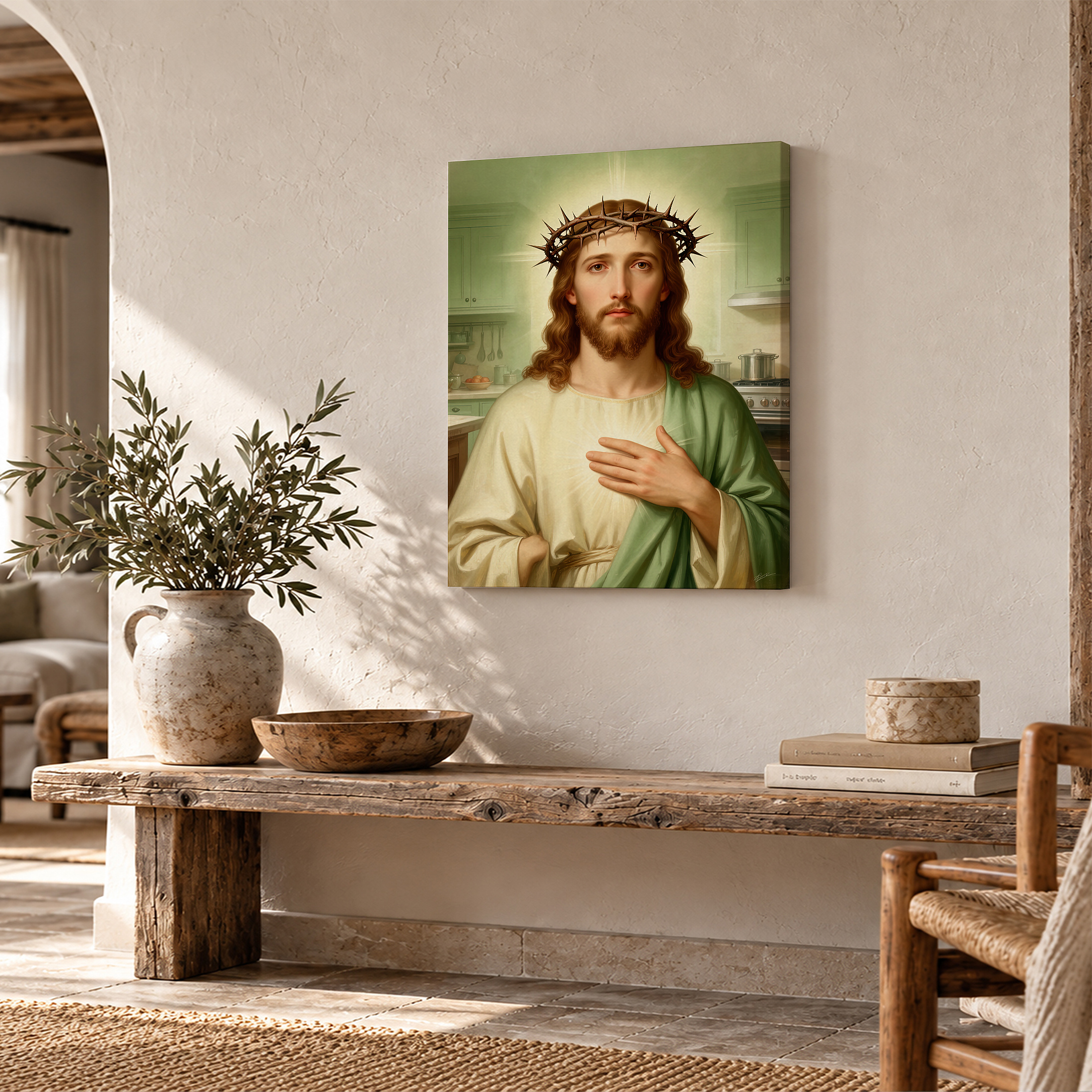 Sacred Kitchen Jesus Framed Canvas Wall Art - Ready to Hang - Image 2