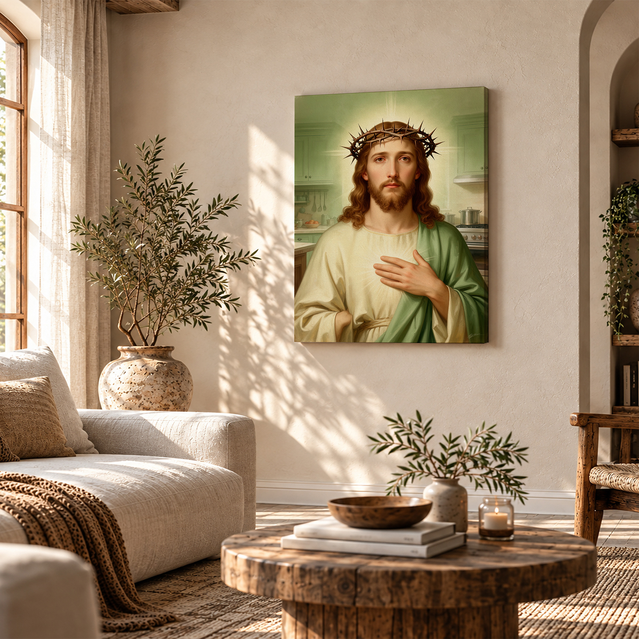 Sacred Kitchen Jesus Framed Canvas Wall Art - Ready to Hang - Image 4