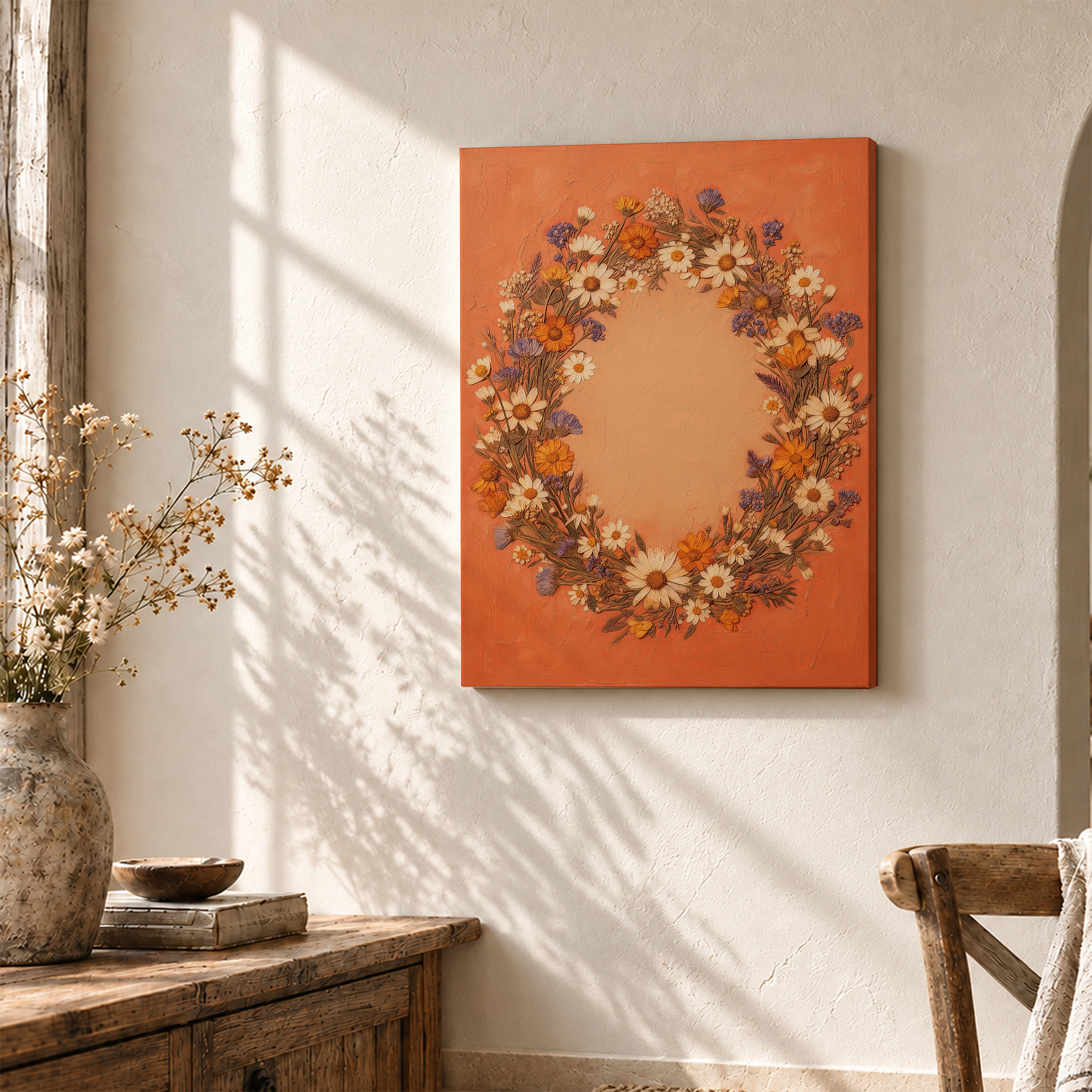 Vintage Floral Wreath Framed Canvas Wall Art - Ready to Hang - Image 3
