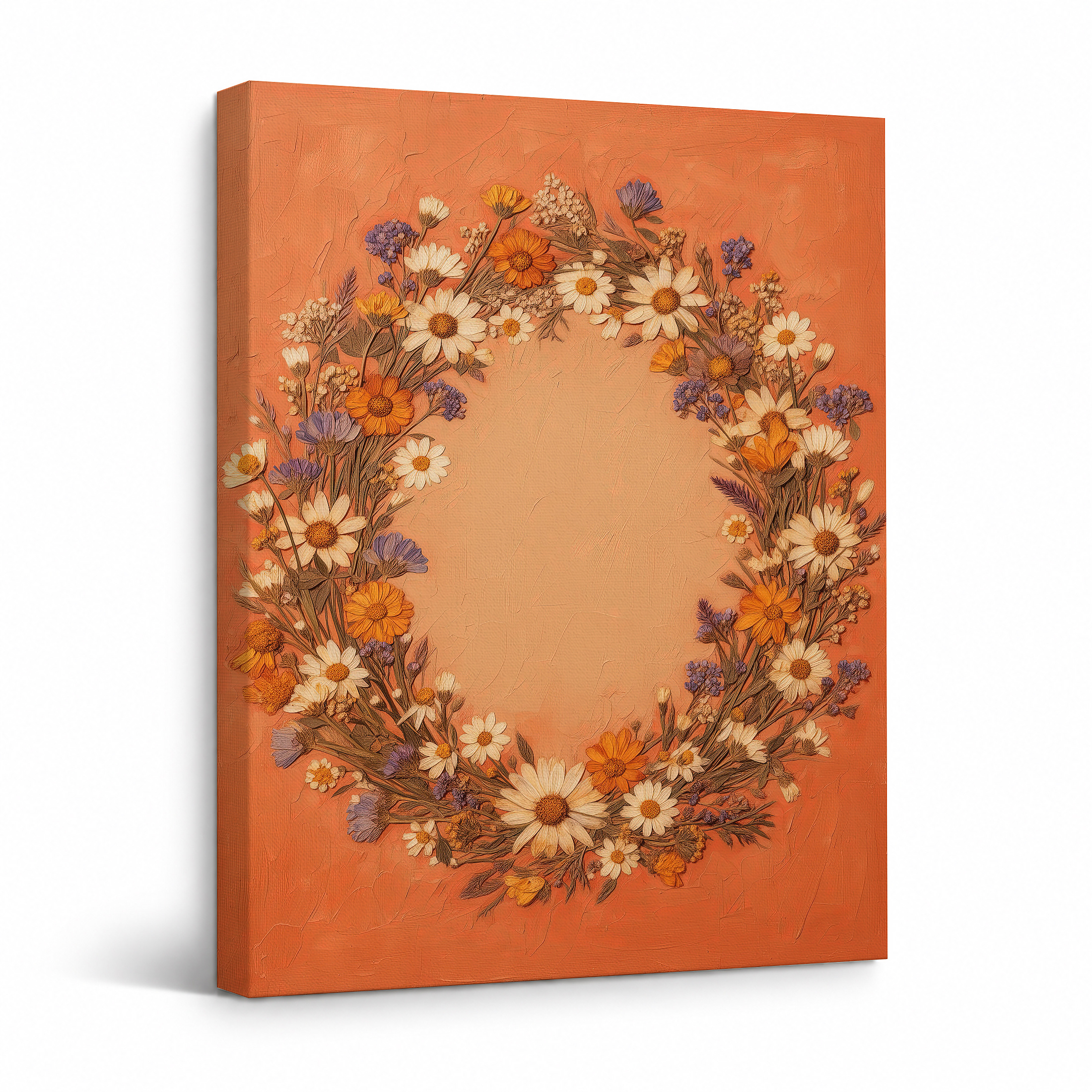Vintage Floral Wreath Framed Canvas Wall Art - Ready to Hang