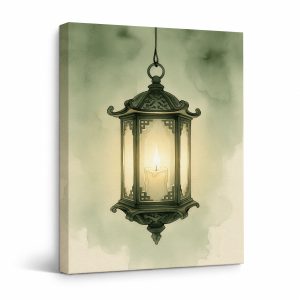 Vintage Lantern Candle Watercolor Framed Canvas Wall Art - Ready to Hang