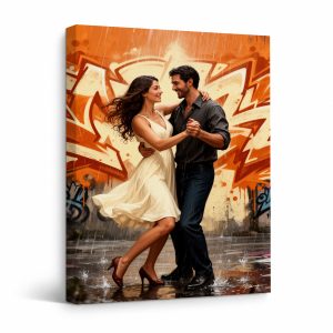Rainy Graffiti Dance Framed Canvas Wall Art - Ready to Hang
