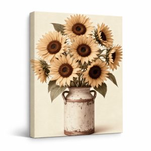 Sunflower Vintage Farmhouse Framed Canvas Wall Art - Ready to Hang
