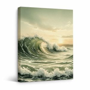Ocean Wave Sunset Framed Canvas Wall Art - Ready to Hang