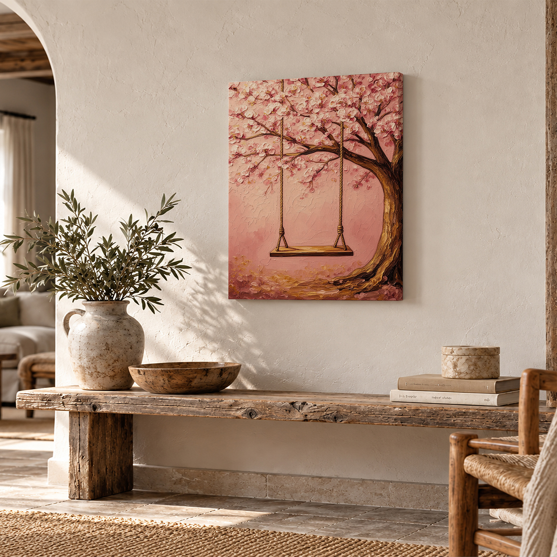Cherry Blossom Swing Framed Canvas Wall Art | Ready to Hang - Image 2