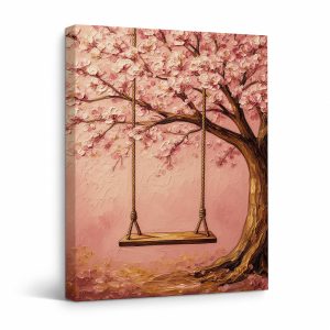 Cherry Blossom Swing Framed Canvas Wall Art | Ready to Hang