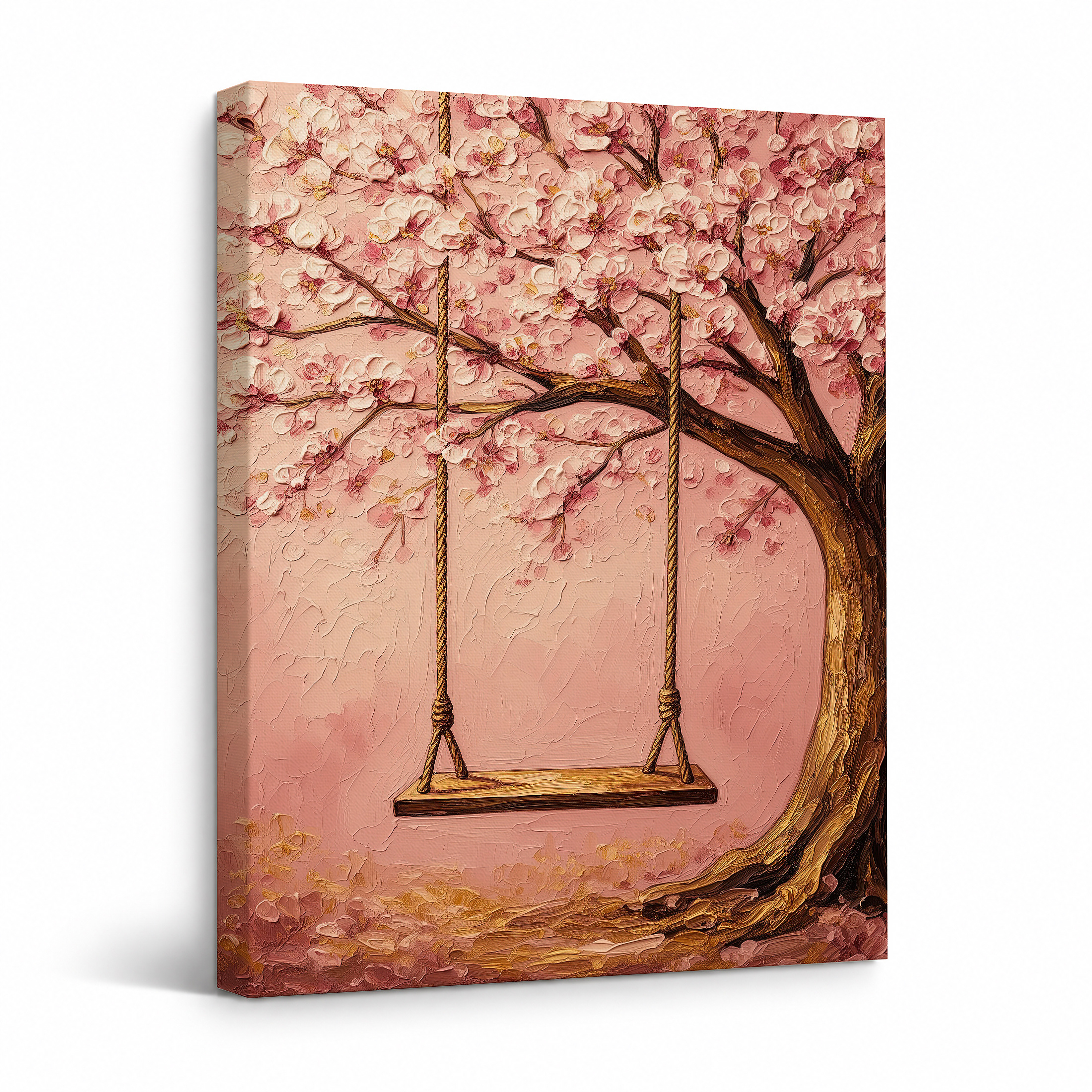 Cherry Blossom Swing Framed Canvas Wall Art | Ready to Hang