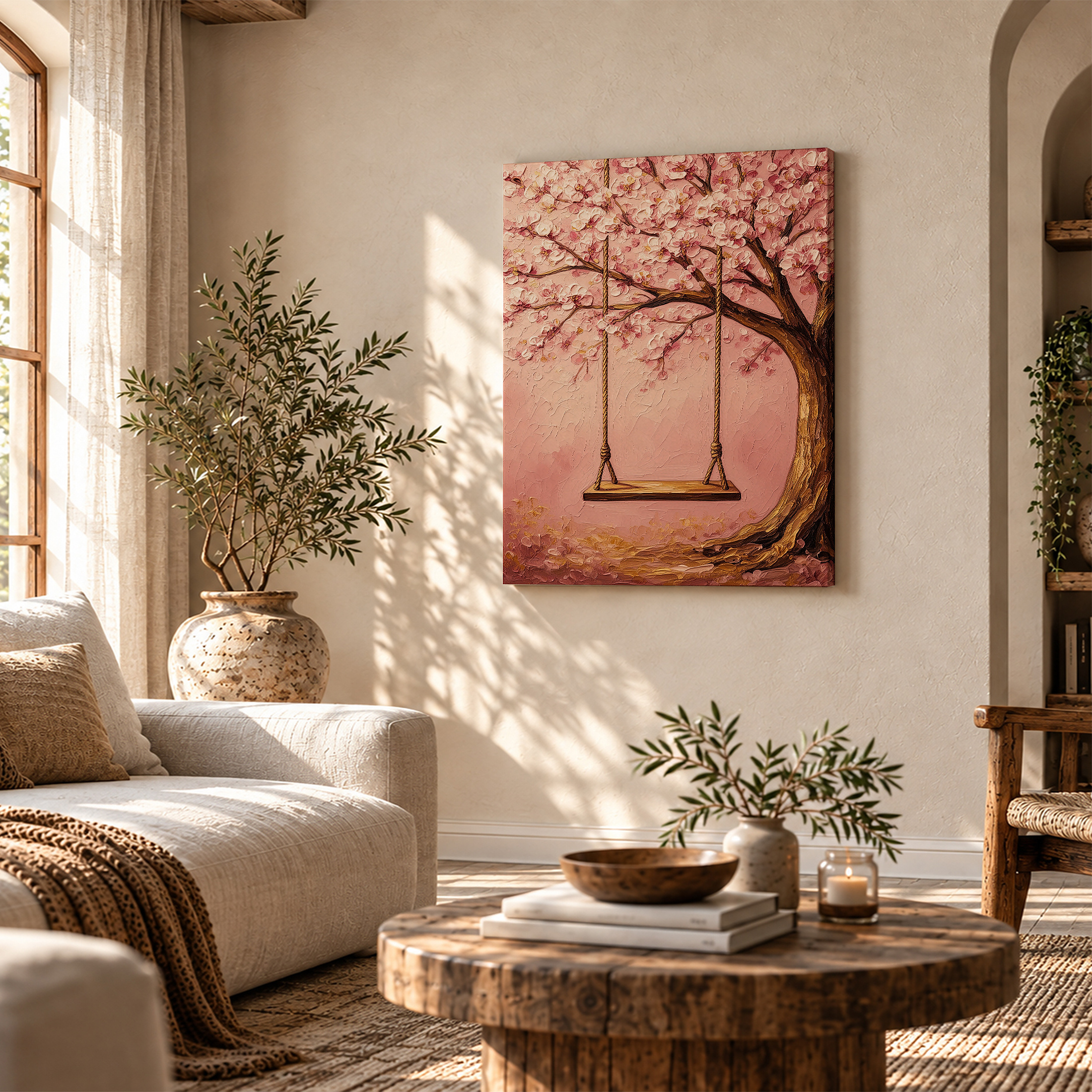 Cherry Blossom Swing Framed Canvas Wall Art | Ready to Hang - Image 4