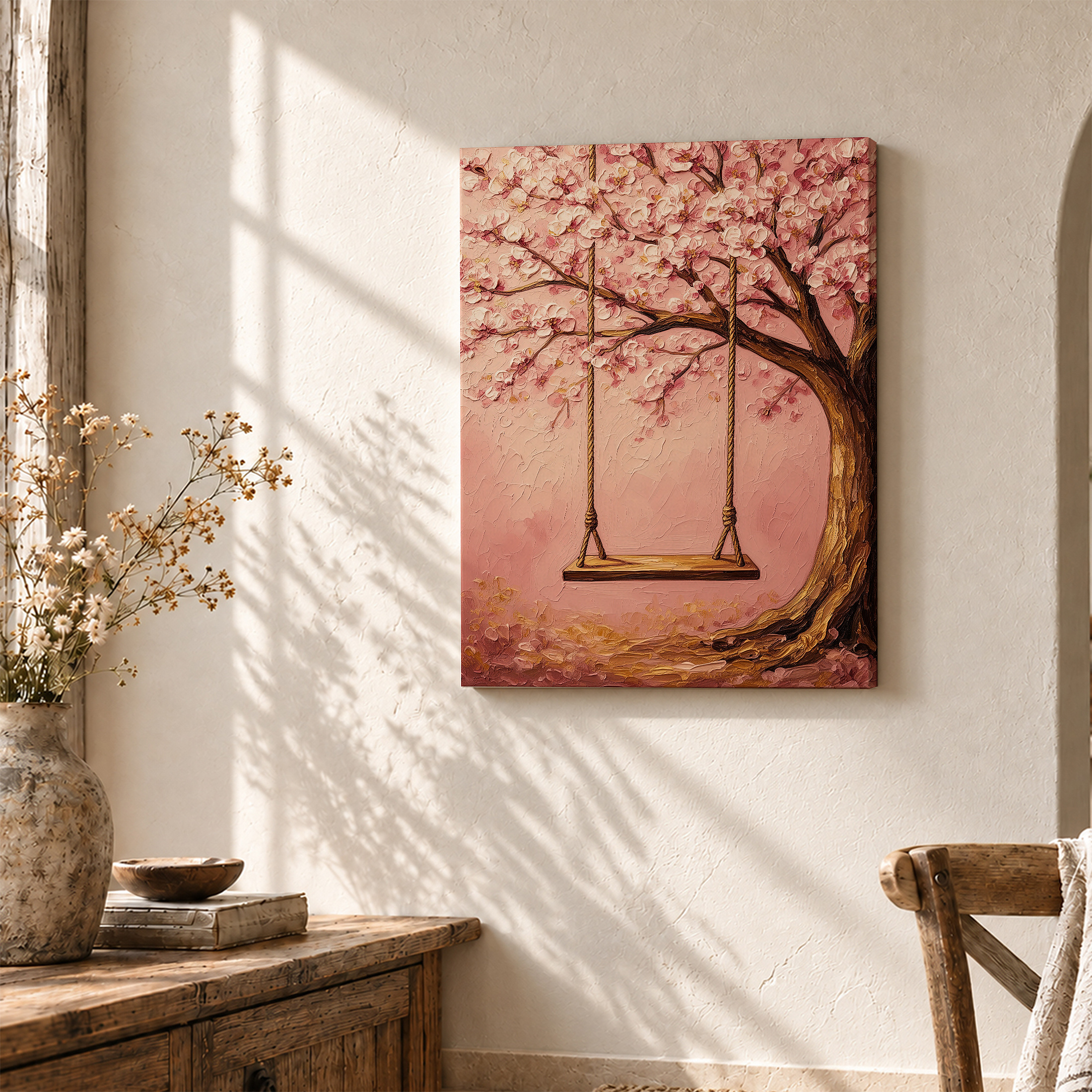 Cherry Blossom Swing Framed Canvas Wall Art | Ready to Hang - Image 3