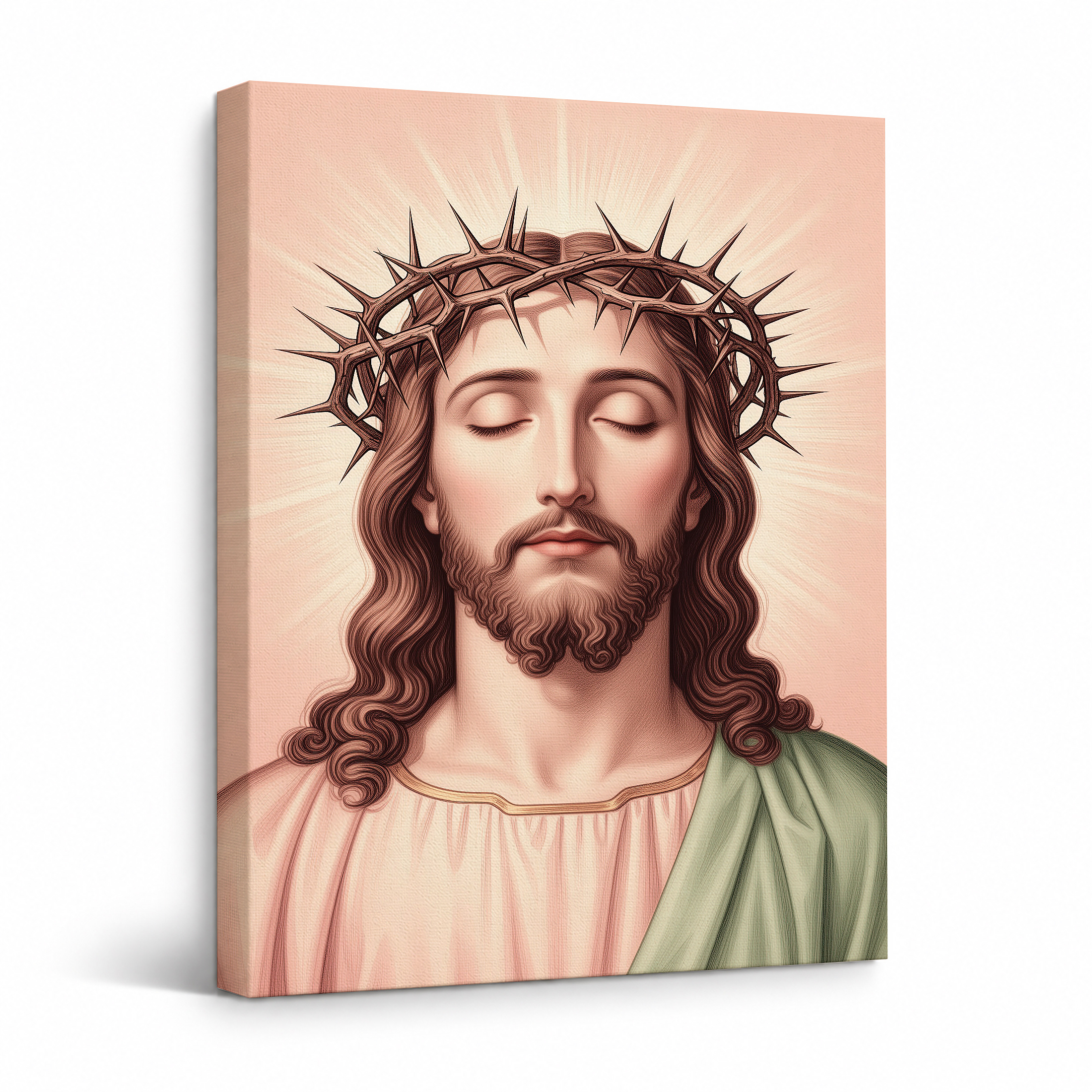 Serene Jesus Crown of Thorns Framed Canvas Wall Art