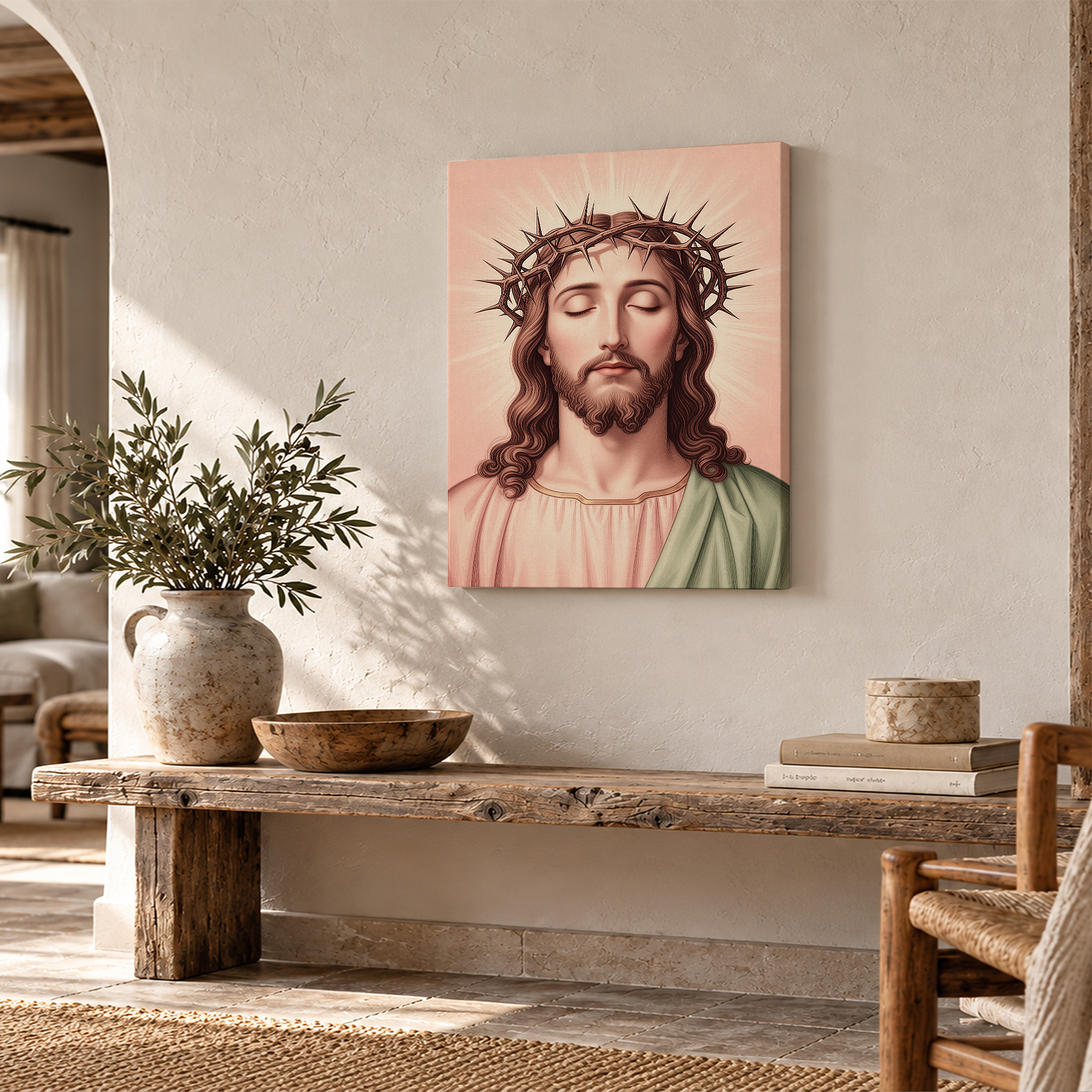 Serene Jesus Crown of Thorns Framed Canvas Wall Art - Image 2