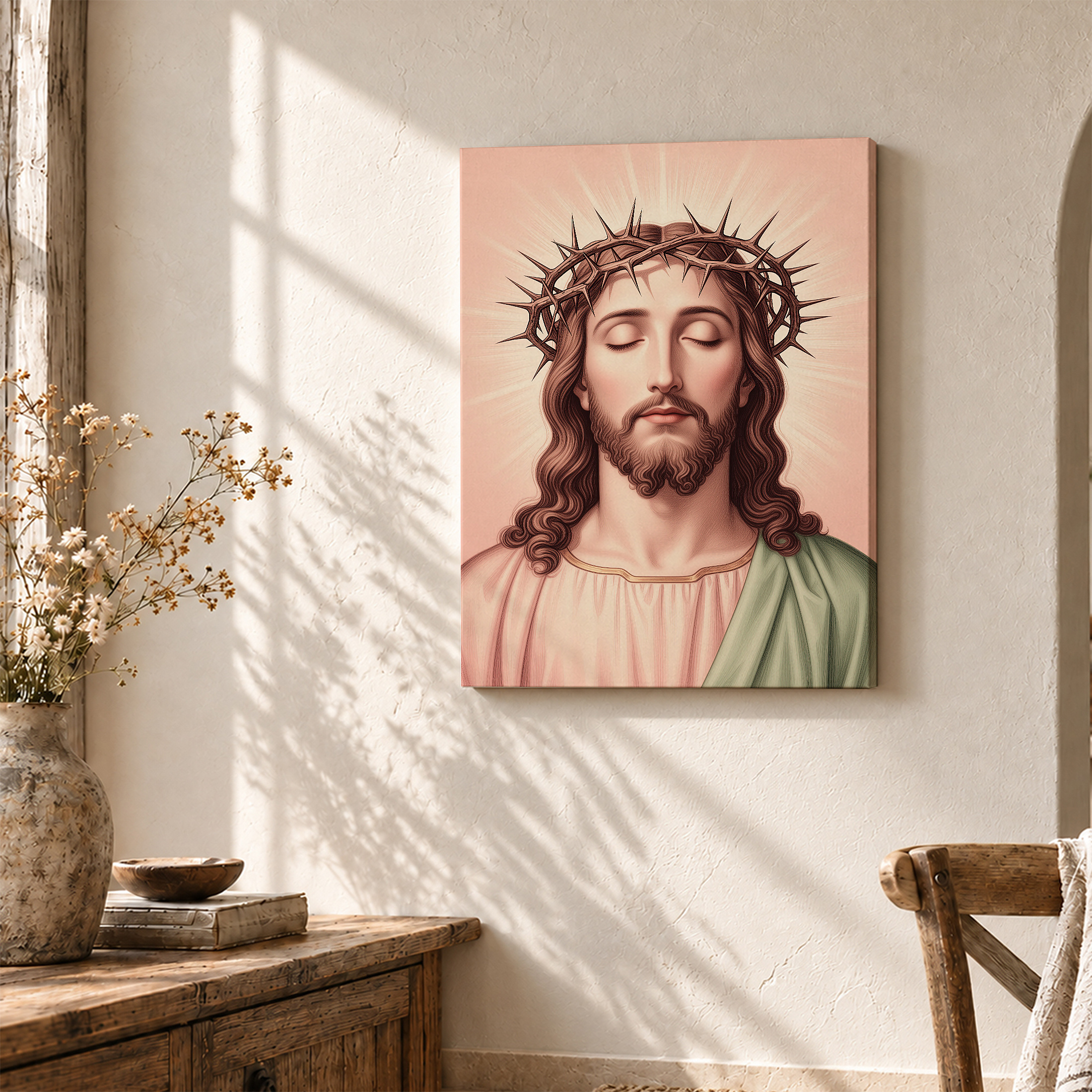 Serene Jesus Crown of Thorns Framed Canvas Wall Art - Image 3