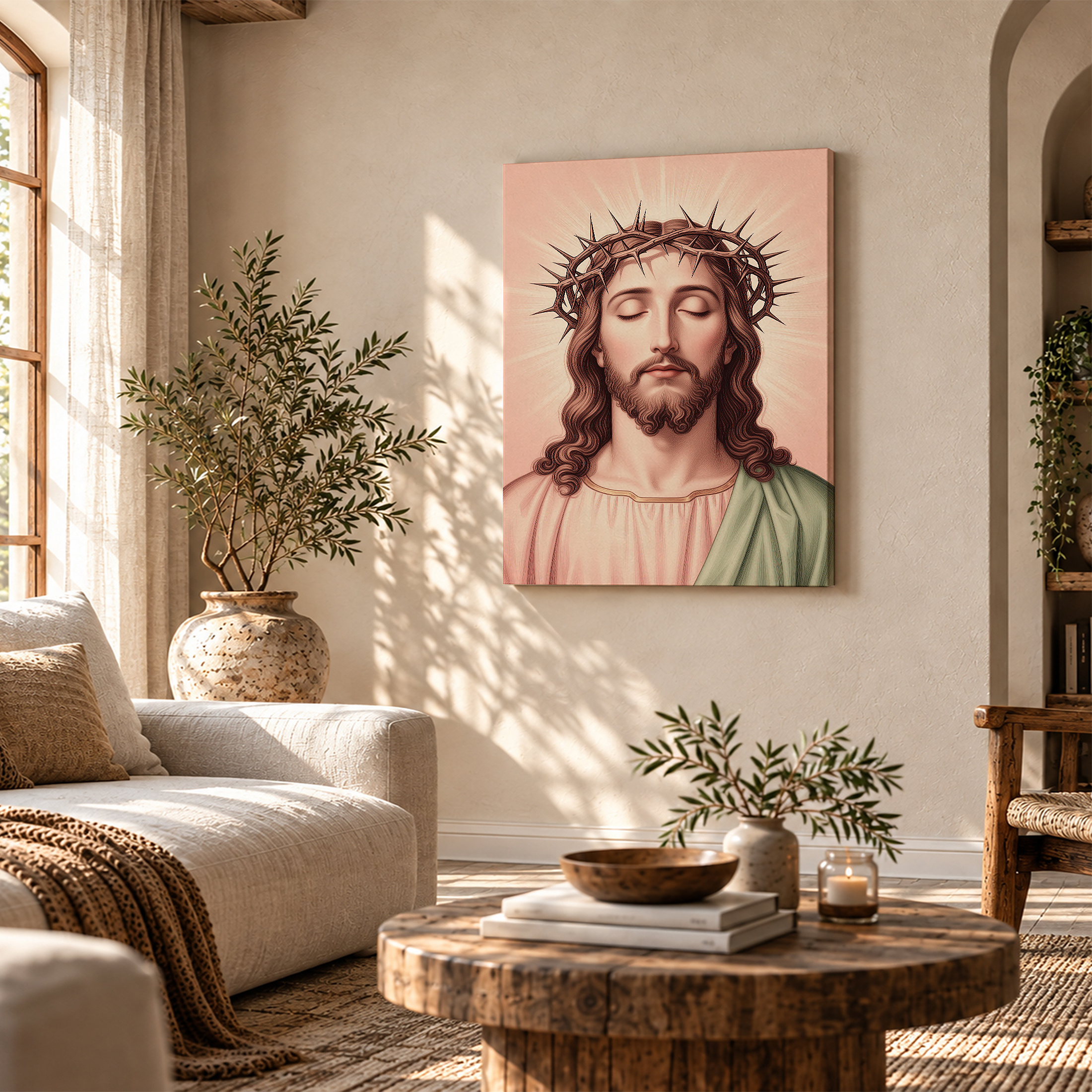 Serene Jesus Crown of Thorns Framed Canvas Wall Art - Image 4